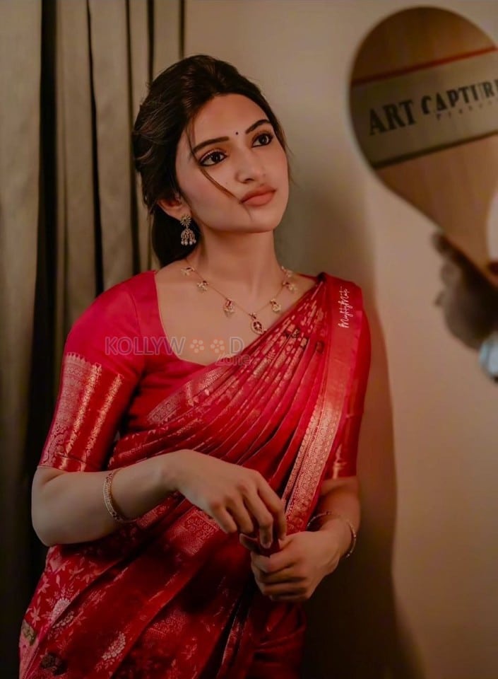 Cute Sreeleela in a Red Silk Saree Pictures 04