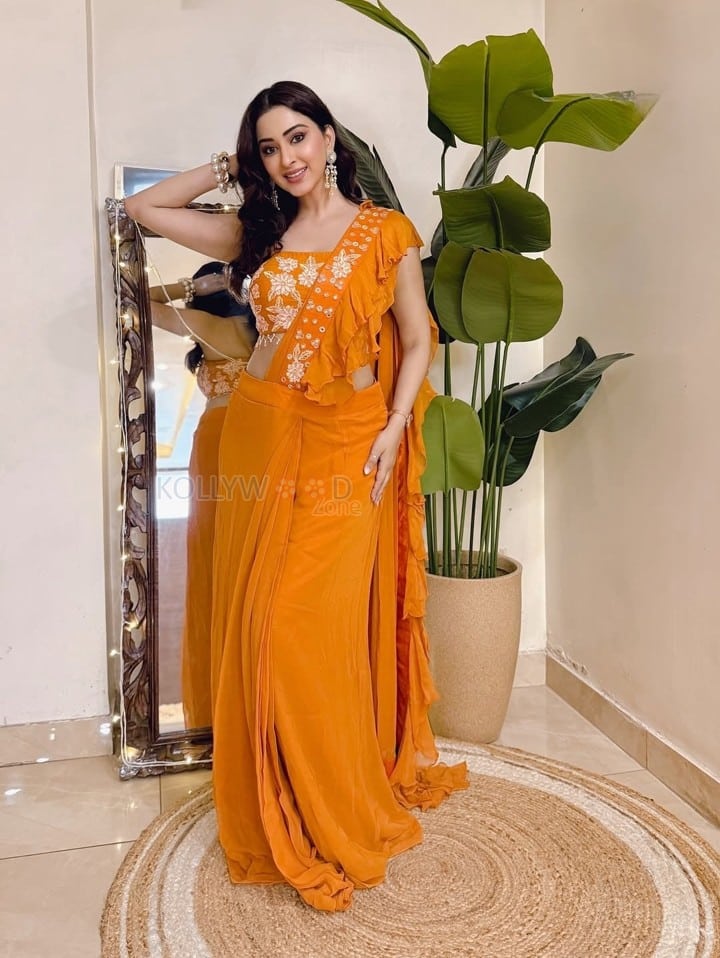Kya Masti Kya Dhoom Actress Eeshanya Maheshwari in a Stylish Orange Saree Photos 04
