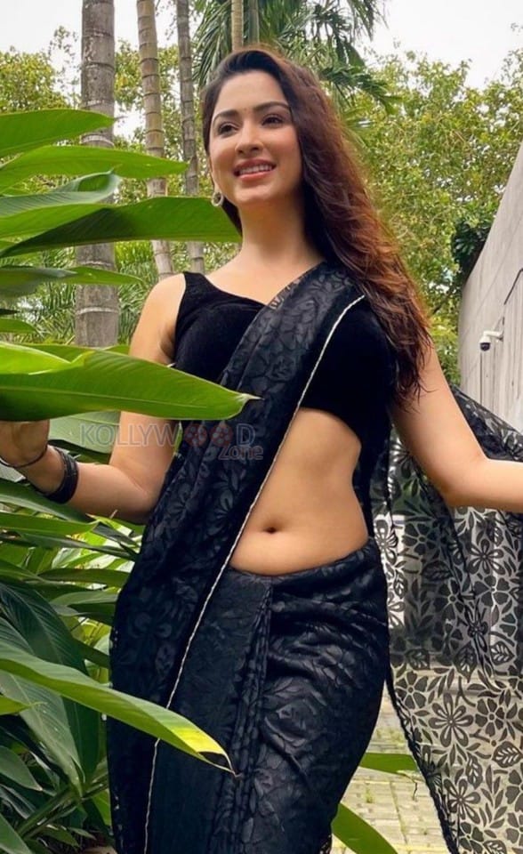 Saree Beauty Eshanya Maheshwari Navel in a Low Waist Black Saree Pictures 02