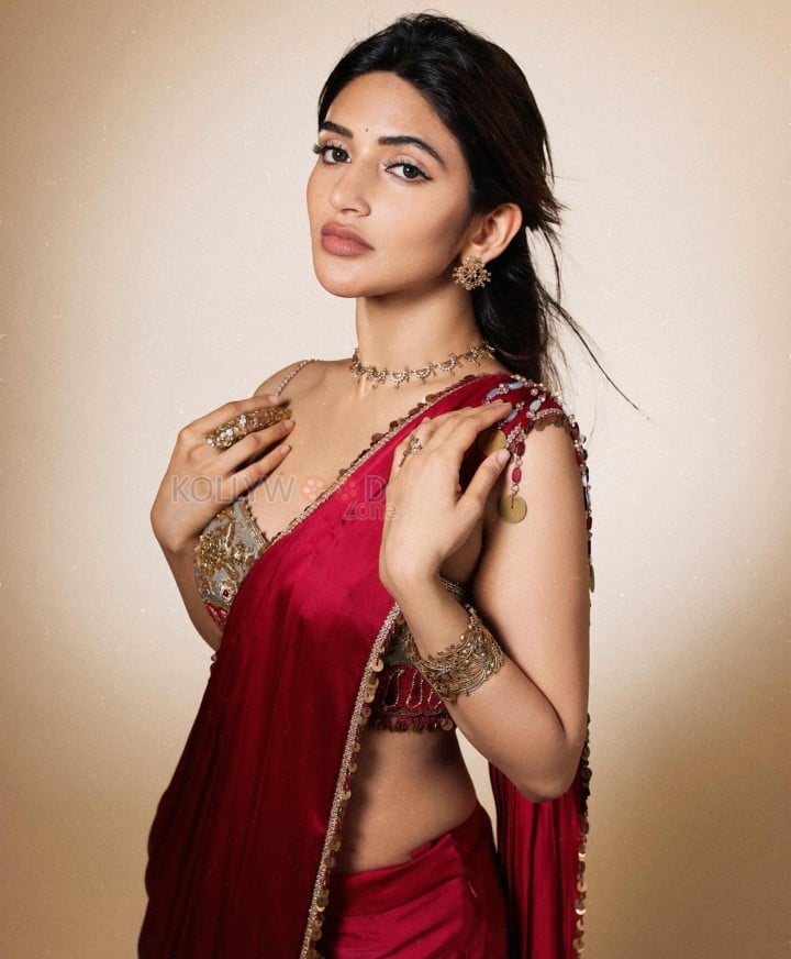 Stunning Sreeleela in a Bold Red Saree with Embellished Blouse Photos 01