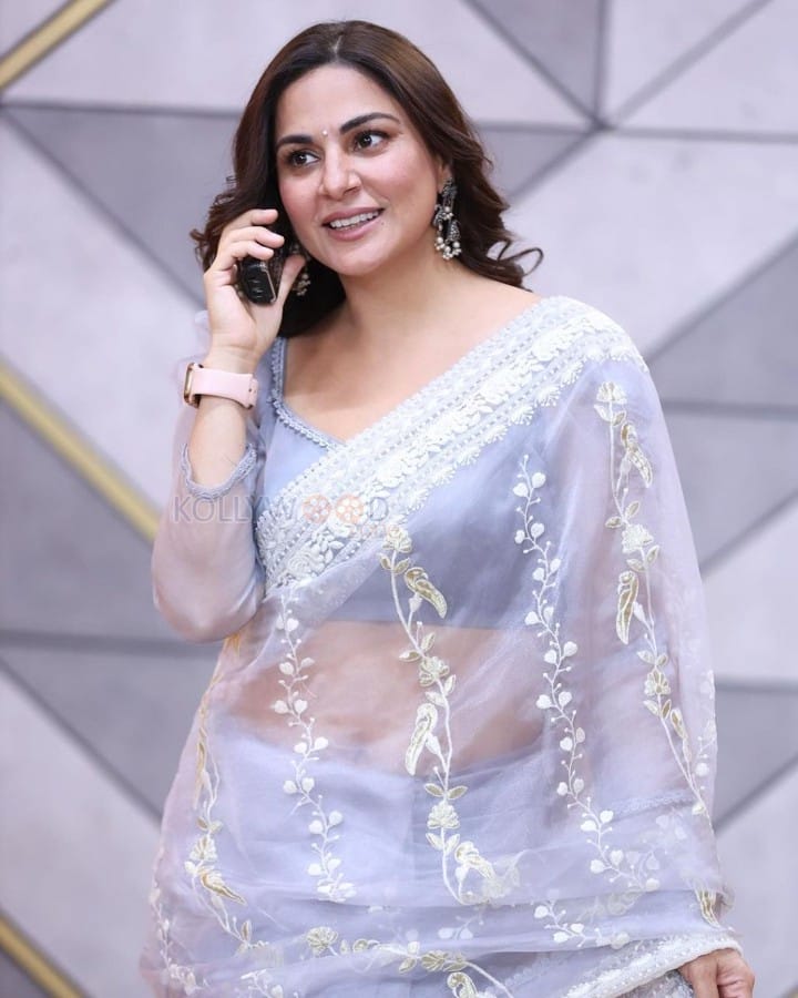 Actress Shraddha Arya in a Pastel Blue Transparent Saree Photos 01