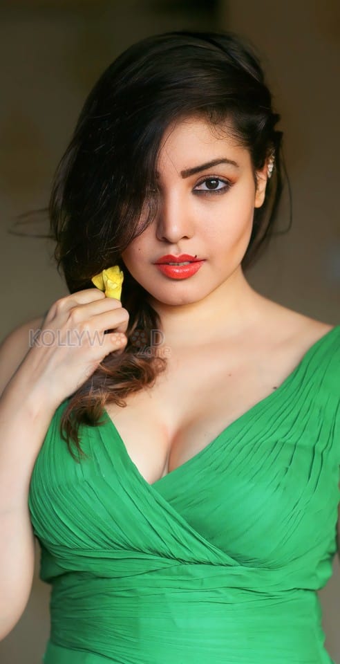Beautiful Komal Jha in a Green V Neck Dress Photos 09