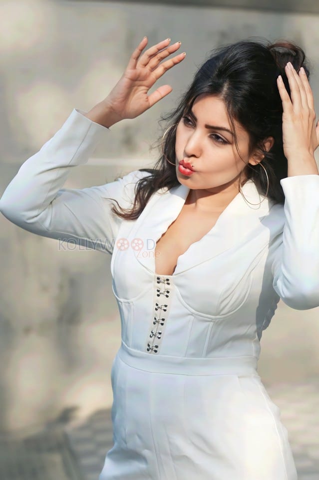 Sexy Komal Jha in a White Long Sleeve Corset Jumpsuit Pictures 13