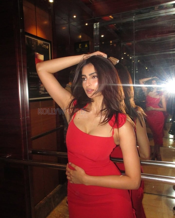 Sexy Palak Tiwari in a Red Rose Midi Dress Photos 03