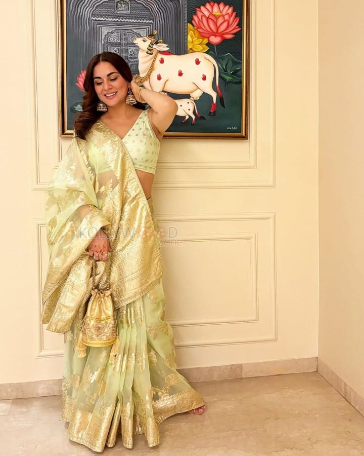 Shraddha Arya in a Pastel Saree for Diwali Photos 02