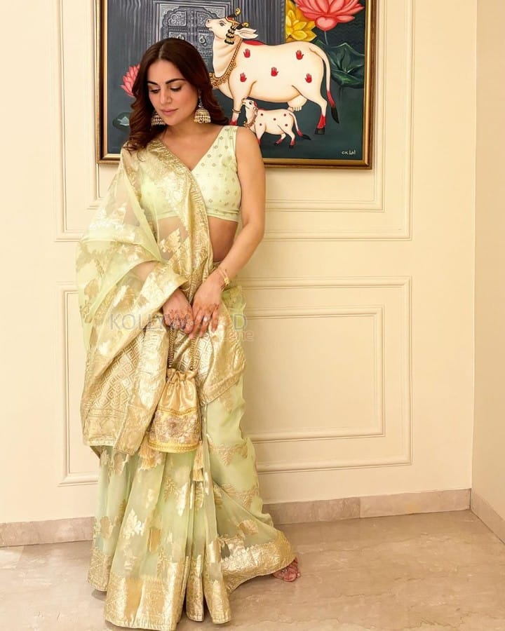 Shraddha Arya in a Pastel Saree for Diwali Photos 07