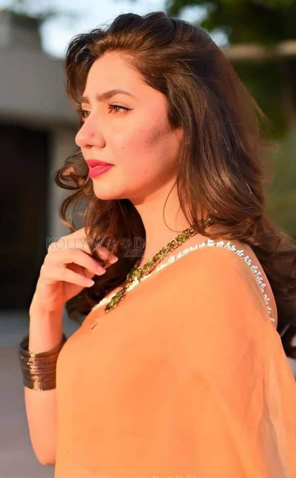Actress Mahira Khan in Orange Saree Photos 01