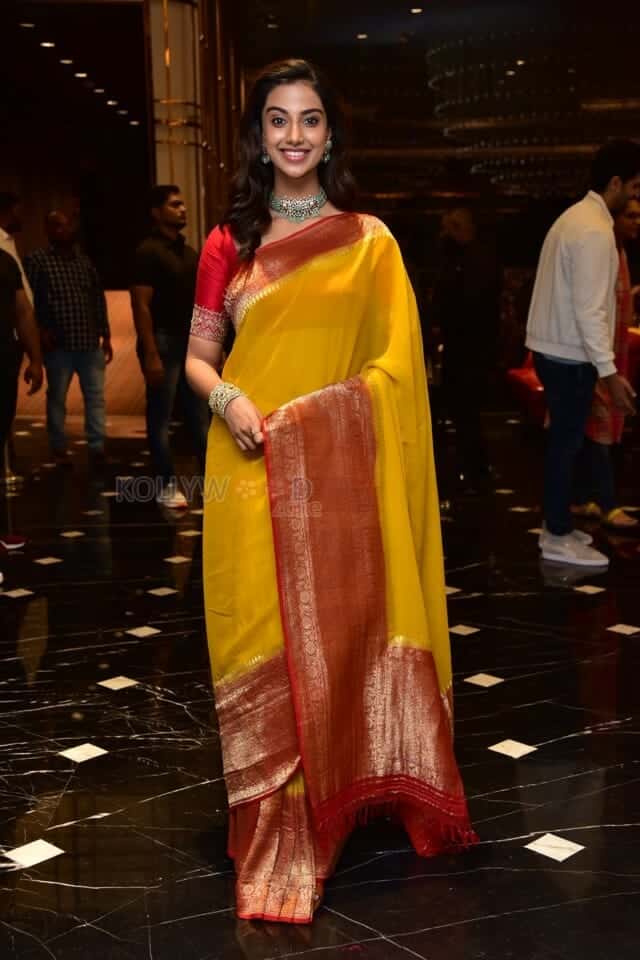 Beautiful Meenakshi Chaudhary in Saree Silk Saree at Hit 2 Teaser Launch Pictures 13