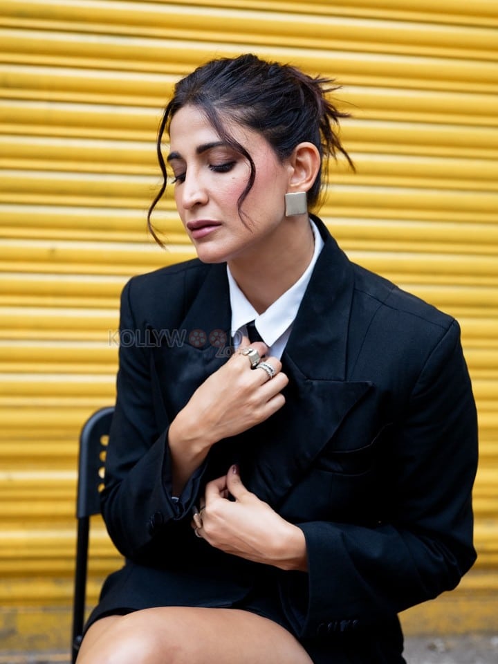 Boss Beauty Aahana Kumra in a Black Blazer and Mini Skirt Photos 03