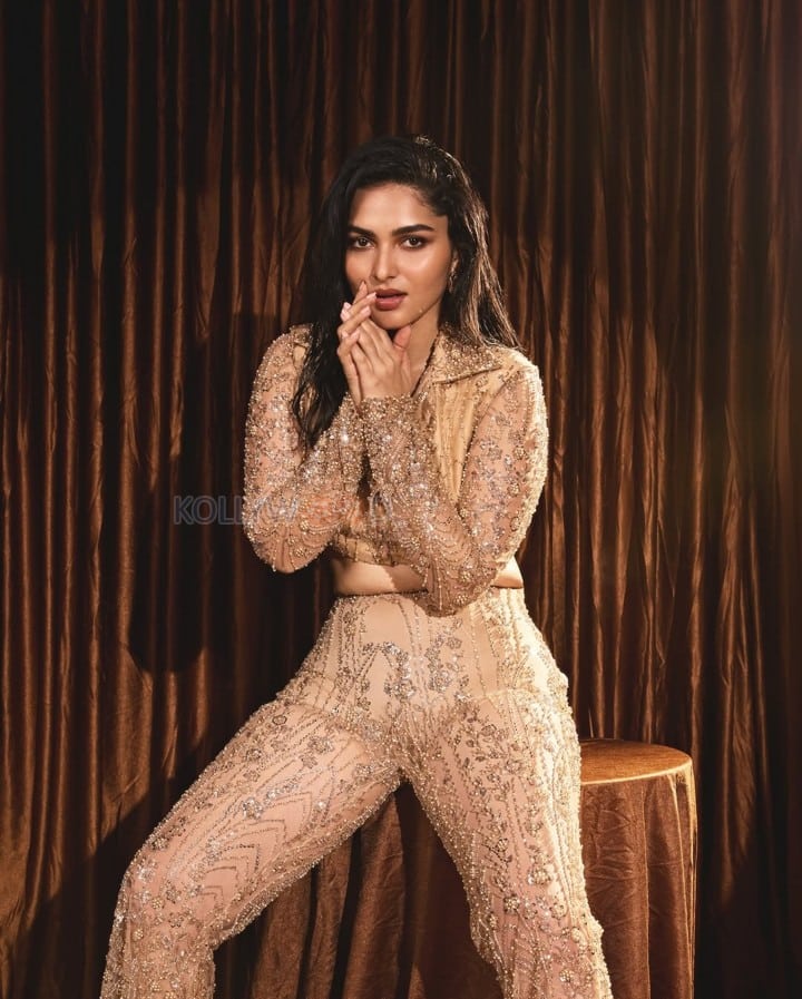 Glam Kayadu Lohar in a Golden Top with a Matching Pant Pictures 02