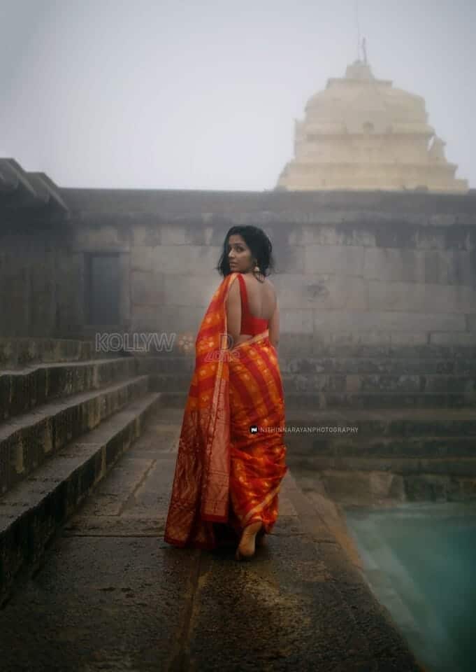 Malayalam Actress Rajisha Vijayan in a Red Saree Photoshoot Pictures 01