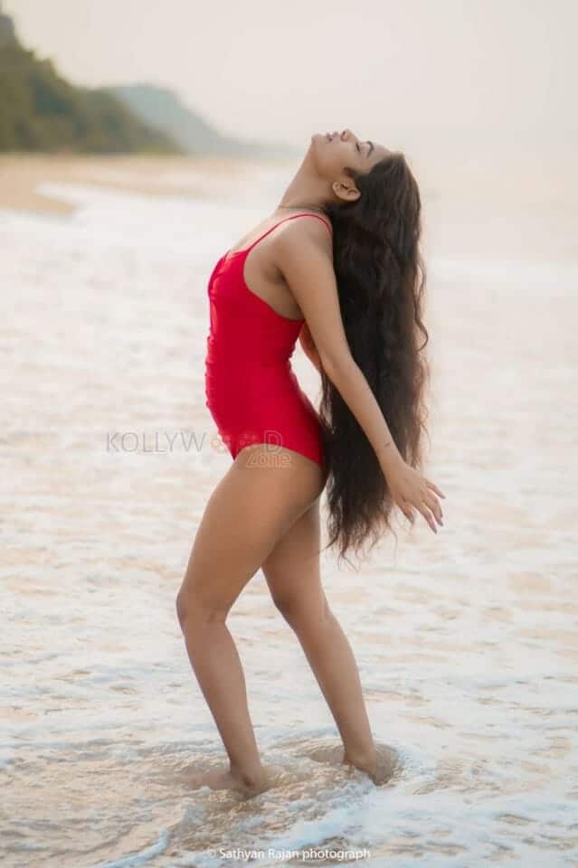 Mollywood Actress Aiswarya Suresh in Red Bikini Photoshoot Pictures 01