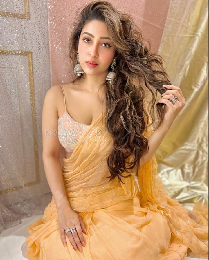 Sizzling Sonarika Bhadoria Cleavage in a Yellow Saree Photos 02