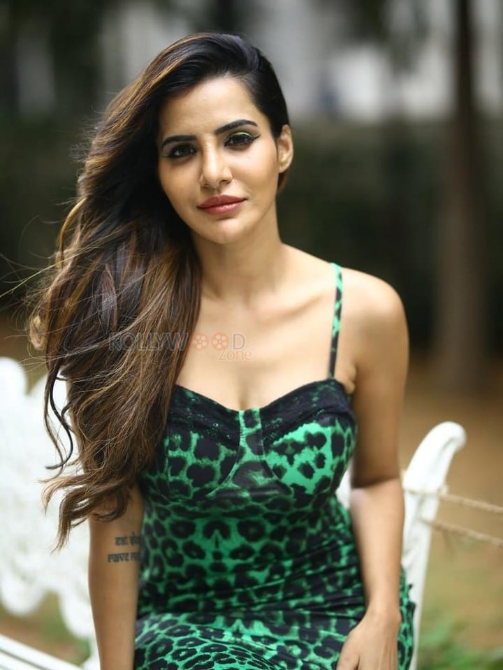 Sexy Ashu Reddy in a Green and Black Sleeveless Dress Pictures 01