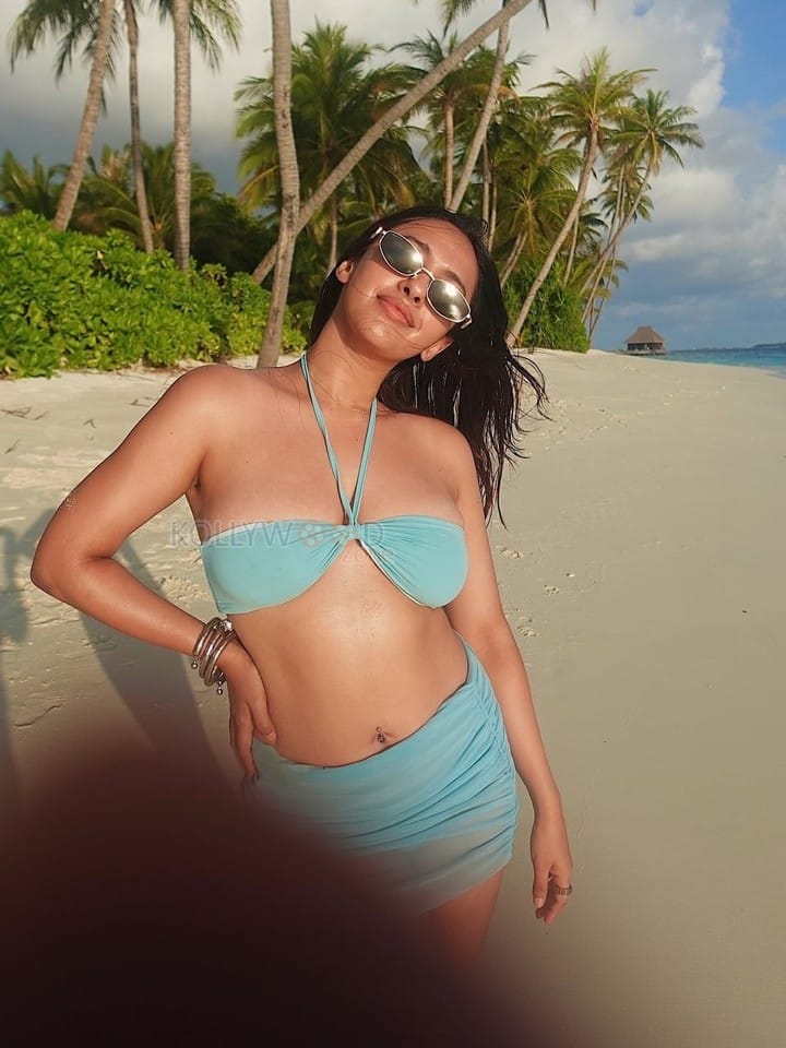 Stunning Akansha Ranjan in a Blue Two Piece Bikini Photos 04