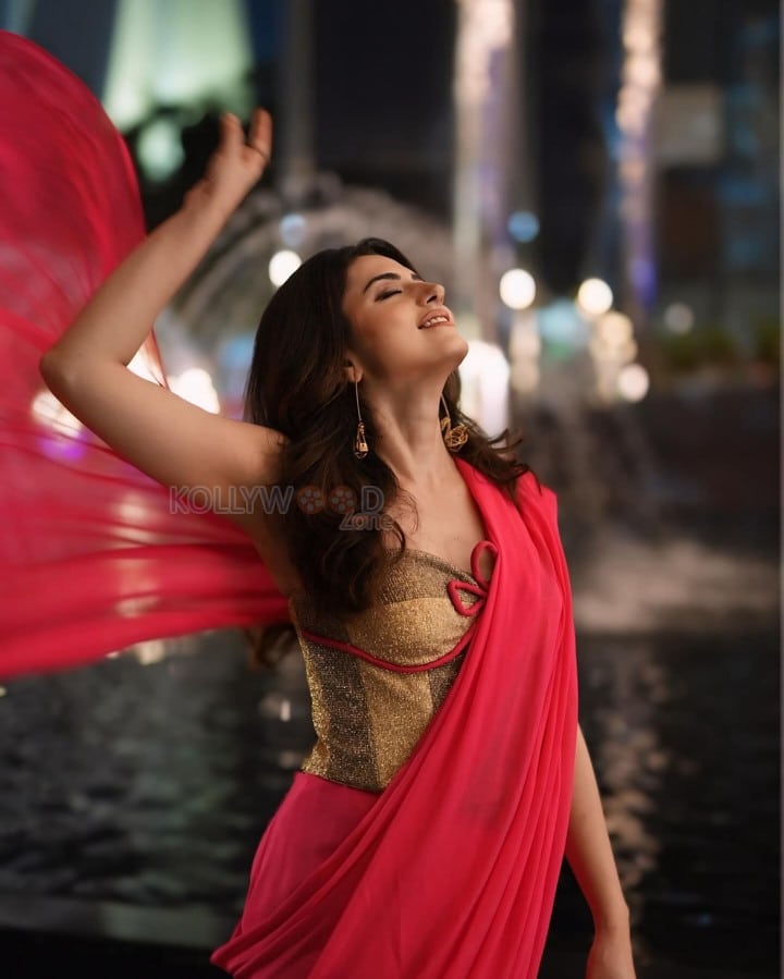 Glam Ridhi Dogra in a Vibrant Pink Saree with a Shimmering Golden Beige Corset Blouse Photos 04