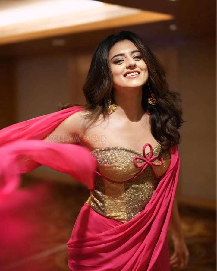 Glam Ridhi Dogra in a Vibrant Pink Saree with a Shimmering Golden Beige Corset Blouse Photos 10