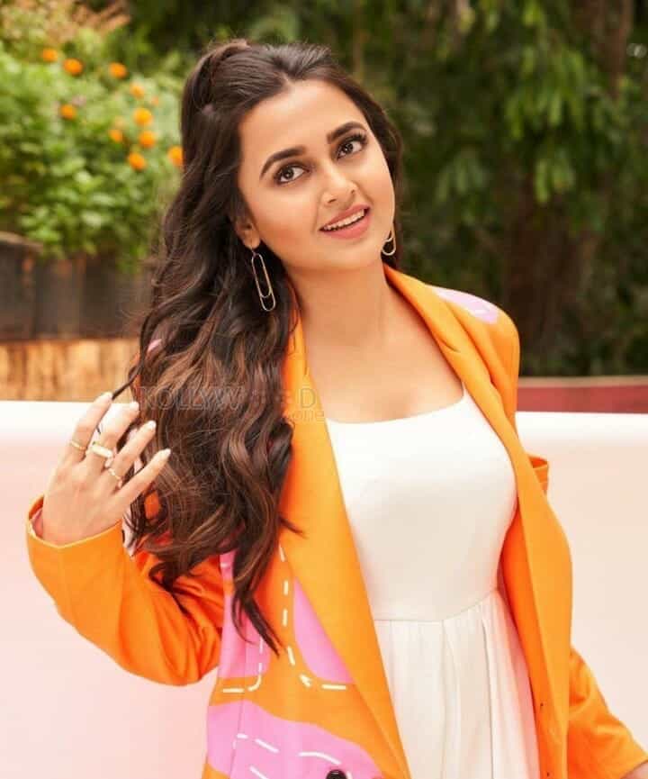 Beautiful Tejasswi Prakash in a White Dress and Orange Blazer Photoshoot Pictures 06