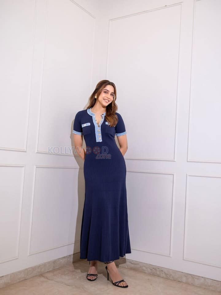 Charming Sharvari Wagh in a Navy Blue Knit and Denim Midi Dress with a Pearl Studs Pictures 03