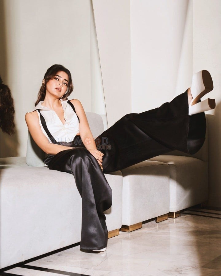 Gorgeous Tejasswi Prakash in a White Tuxedo Shirt and Black High Waisted Pants for the Hollywood Reporter Women in Power Event Photos 01