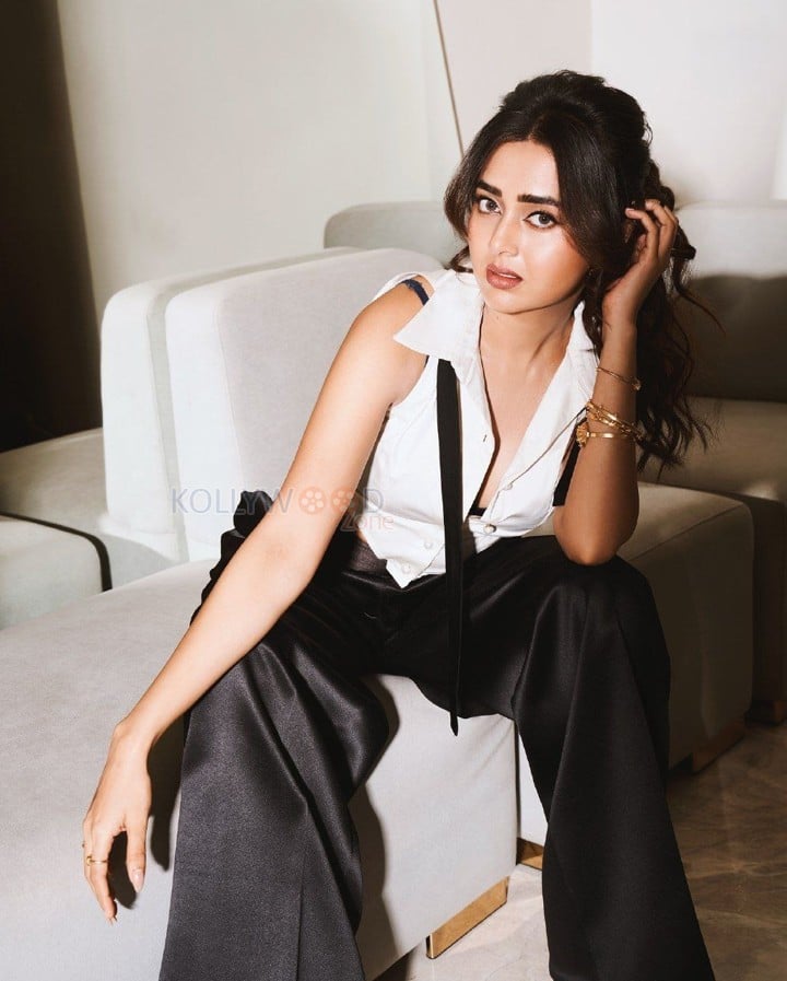 Gorgeous Tejasswi Prakash in a White Tuxedo Shirt and Black High Waisted Pants for the Hollywood Reporter Women in Power Event Photos 06