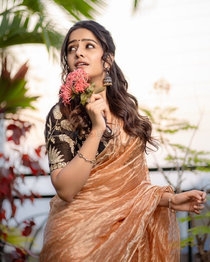Love Me Actress Vaishnavi Chaitanya in an Orange Saree Pictures 05