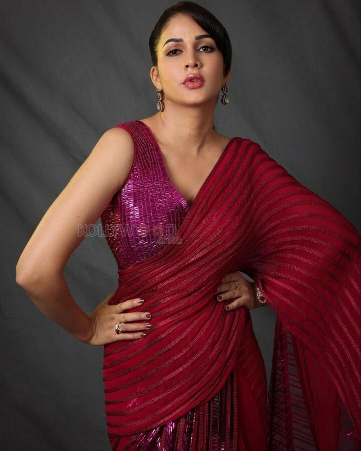 South Actress Lavanya Tripathi Red Saree Photoshoot Stills 01