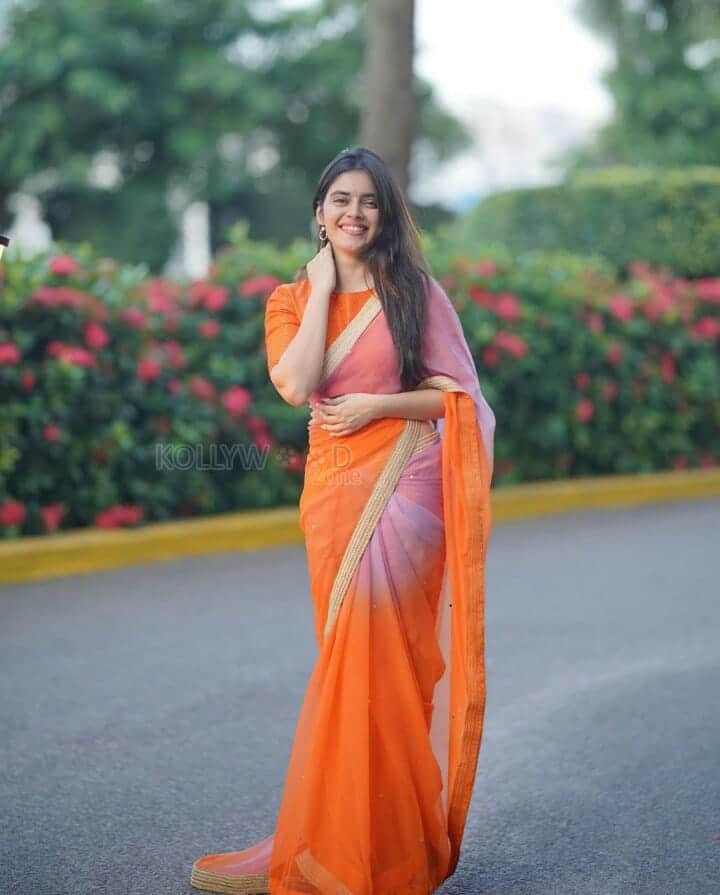Tollywood Actress Kushitha Kallapu in a Orange Saree Photoshoot Pictures 04