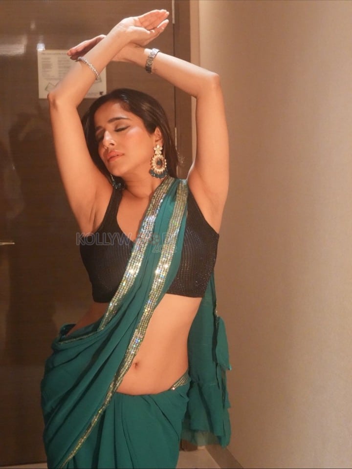 Erotic Kate Sharma Navel in a Teal Green Saree with a Black Shimmery Blouse Pictures 07