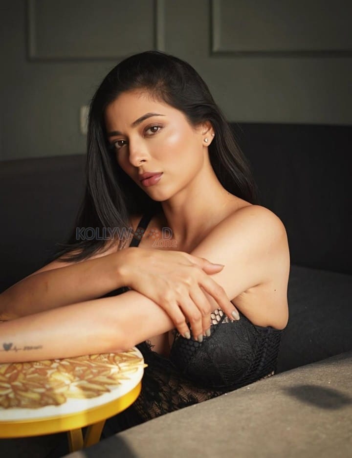 Checkmate Actress Afreen Alvi in a Black Lace and Mesh Lingerie Photos 05