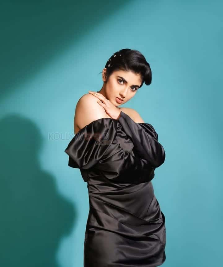 Actress Pragya Nagra in a Black Satin Dress Pictures 02