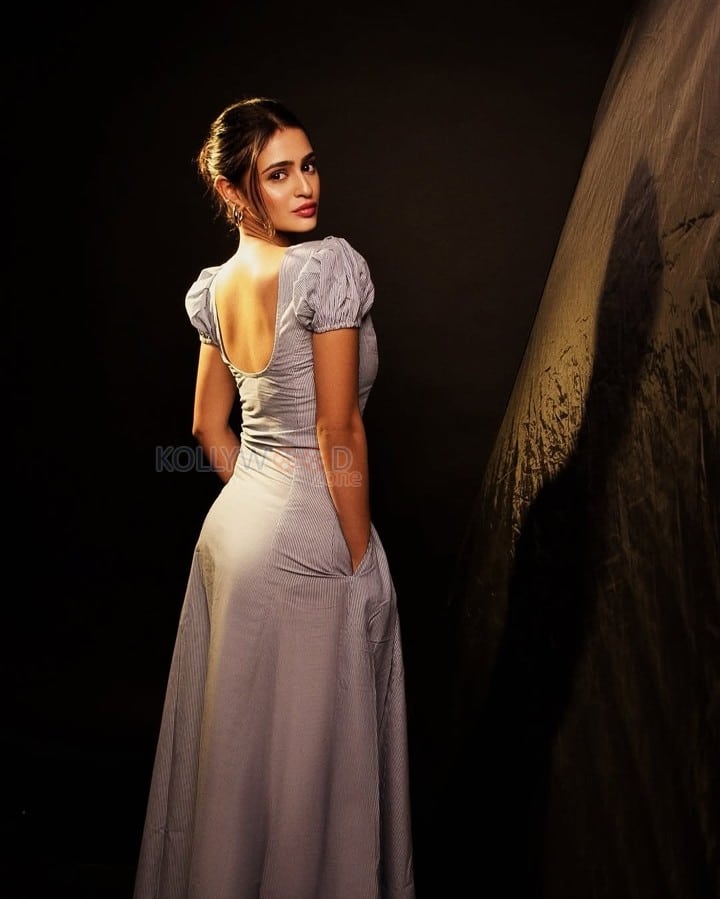 Beautiful Prakriti Pavani in a Grey Short Sleeve Plunge V Neckline and Puff Sleeves Maxi Dress Photos 03
