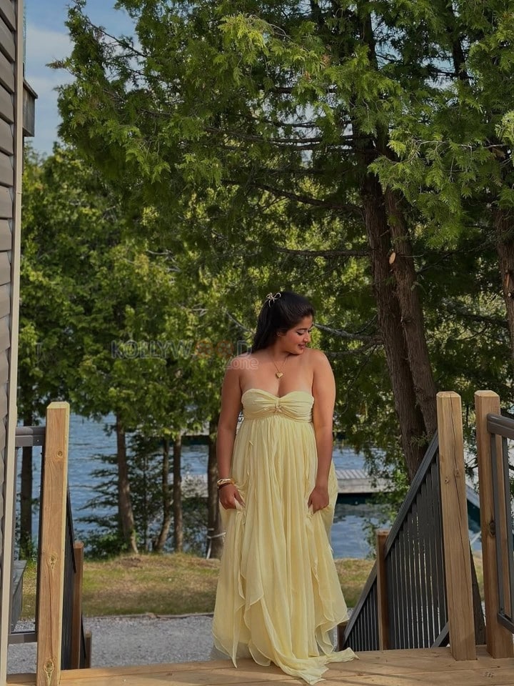 Chubby Beauty Nikita Sharma in a Pistachio Green Bodice Maxi Dress Photos 03