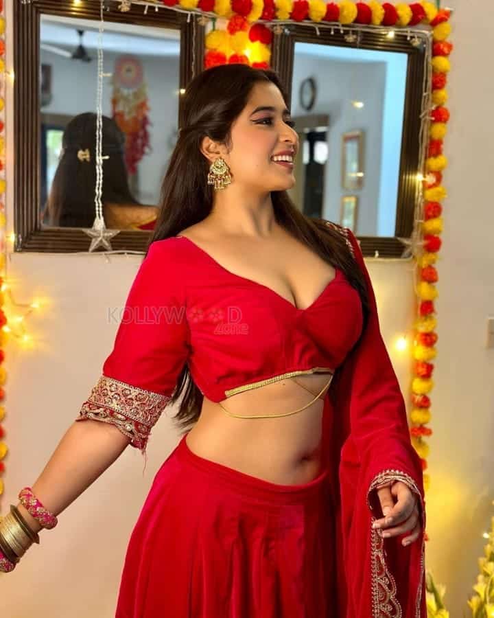 Hot Nikita Sharma in a Red Lehenga Choli Pictures 05