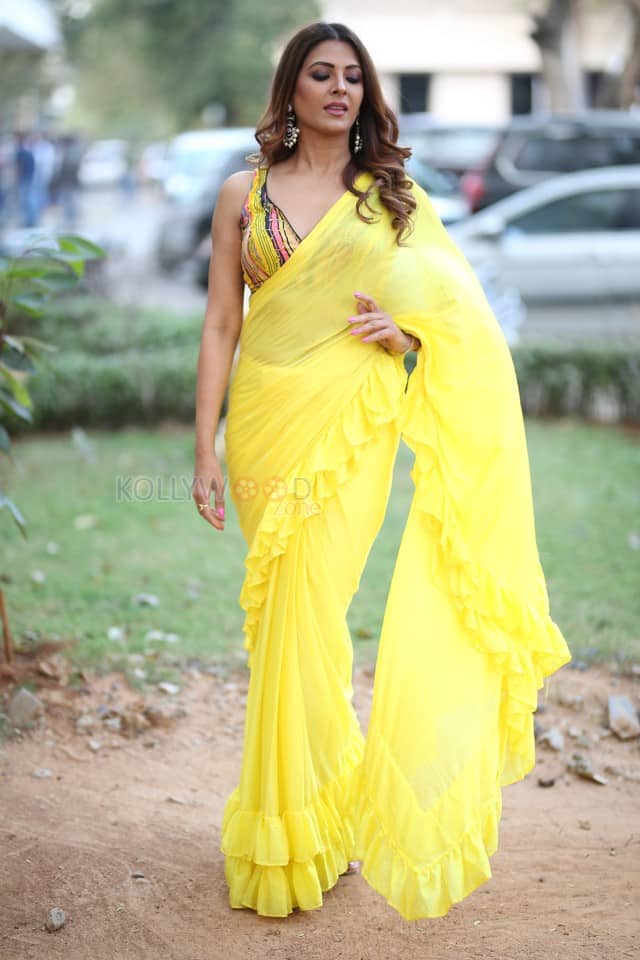 Actress Kashishh Rajput in a Yellow Saree with a Sleeveless Blouse Photos 16
