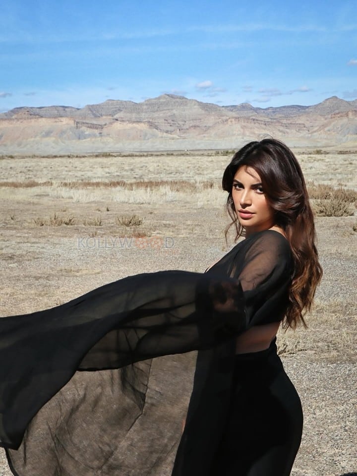 Gorgeous Shama Sikandar in a Black Sheer Saree with a Halter Neck Sleeveless Blouse Pictures 02