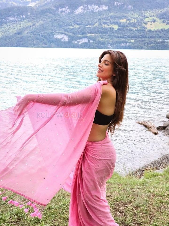 Sexy Shama Sikandar Cleavage in a Pink Saree with a Black Sleeveless Blouse Pictures 01