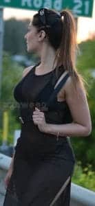 Canadian Beauty Yesha Sagar In A See Through Dress Wearing Black Bikini
