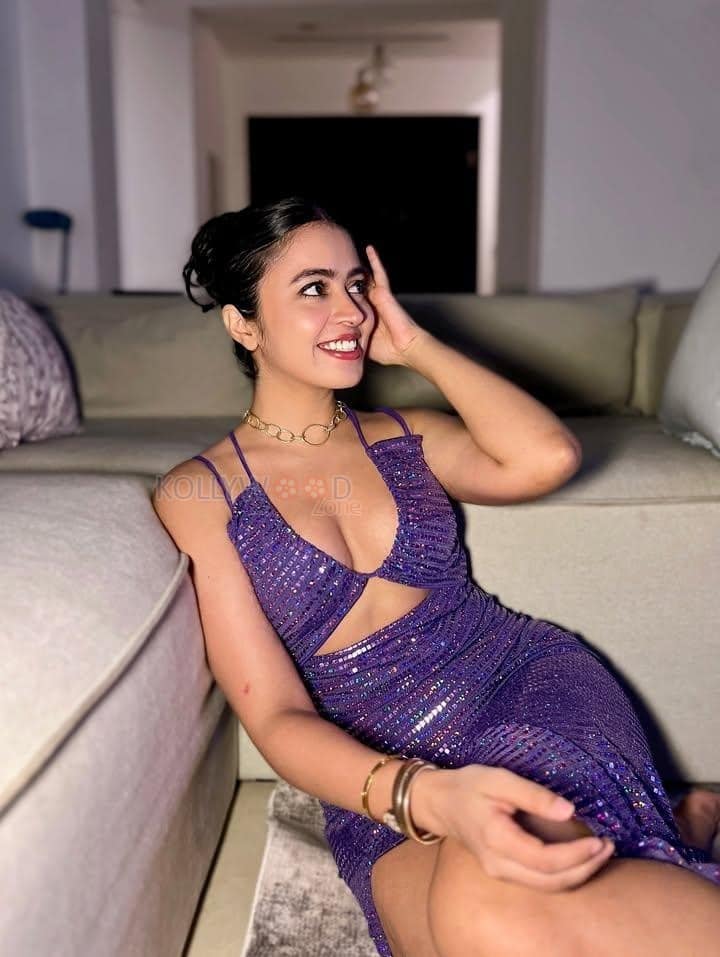 Sexy Shobhita Rana in a Purple Maxi Dress with Spaghetti Straps Photos 01