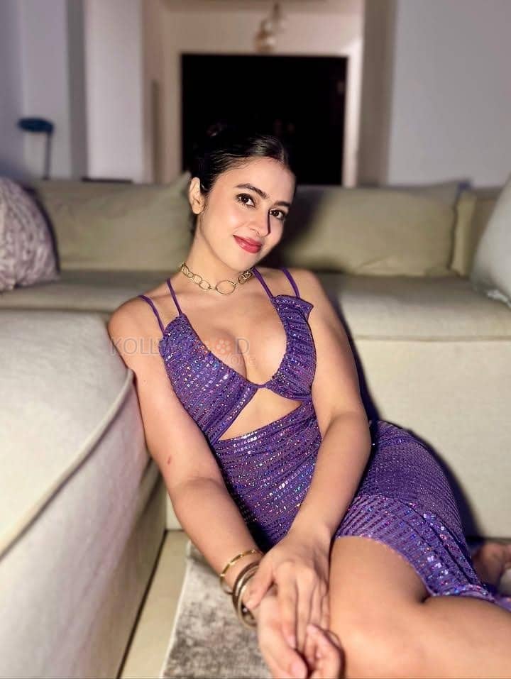 Sexy Shobhita Rana in a Purple Maxi Dress with Spaghetti Straps Photos 02