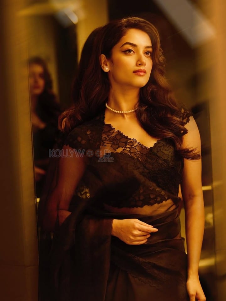 Seductive Bhagyashri Borse in a Sheer Black Saree Pictures 03