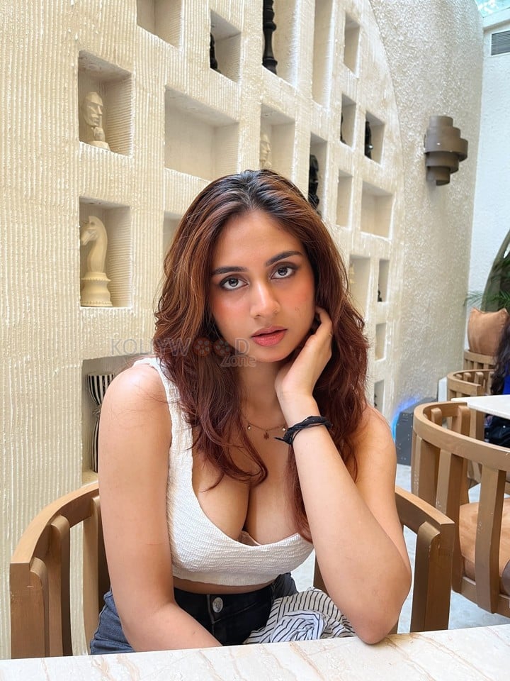 Lusty Beauty Srushti Bannatti in a White Bralette Crop Top and Mini Shorts Pictures 04