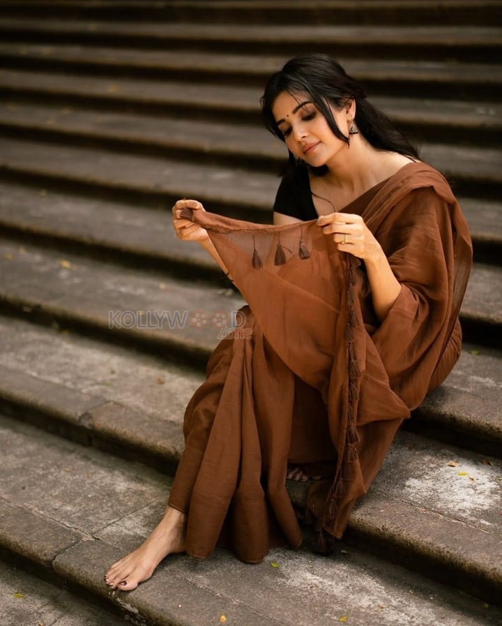 Sexy Madhuri Jain in a Coffee Chanderi Cotton Saree with Black Blouse Photos 01