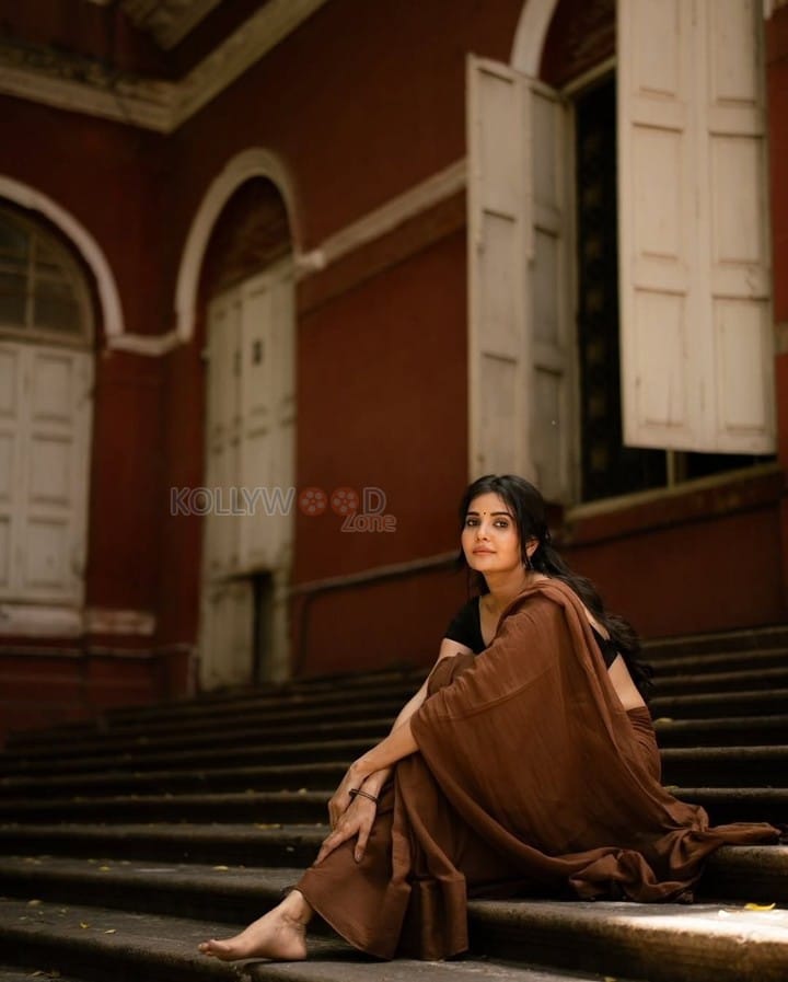 Sexy Madhuri Jain in a Coffee Chanderi Cotton Saree with Black Blouse Photos 03
