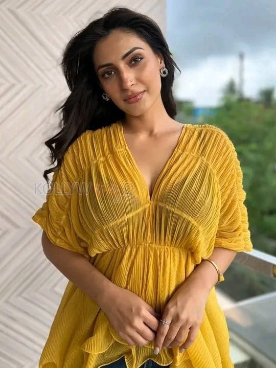 Indian Television Actress Shivangi Verma in a Yellow See Through Top with a Black Bra Photos 01