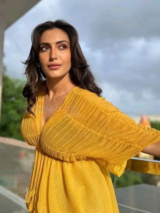 Indian Television Actress Shivangi Verma in a Yellow See Through Top with a Black Bra Photos 03