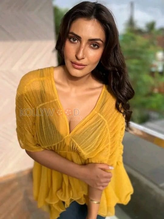Indian Television Actress Shivangi Verma in a Yellow See Through Top with a Black Bra Photos 04