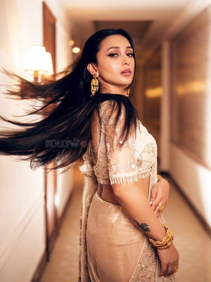 Dazzling Mimi Chakraborty in a Cream Designer Saree Photos 01