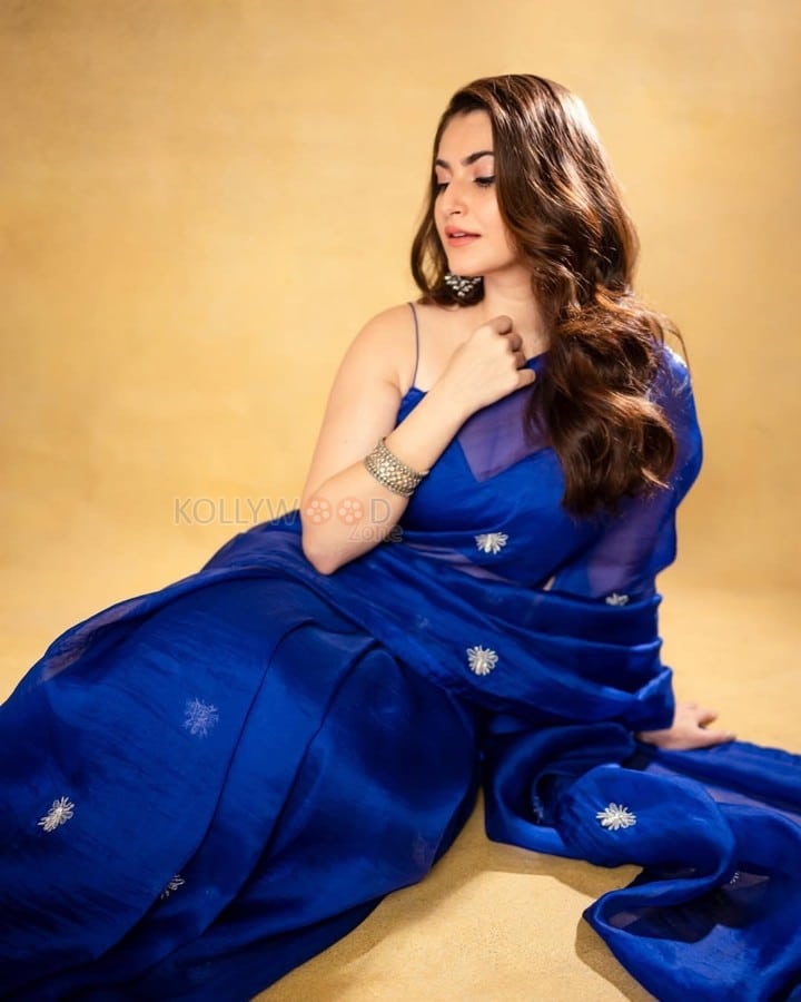 Beautiful Shivaleeka Oberoi in a Blue Transparent Saree Photos 02