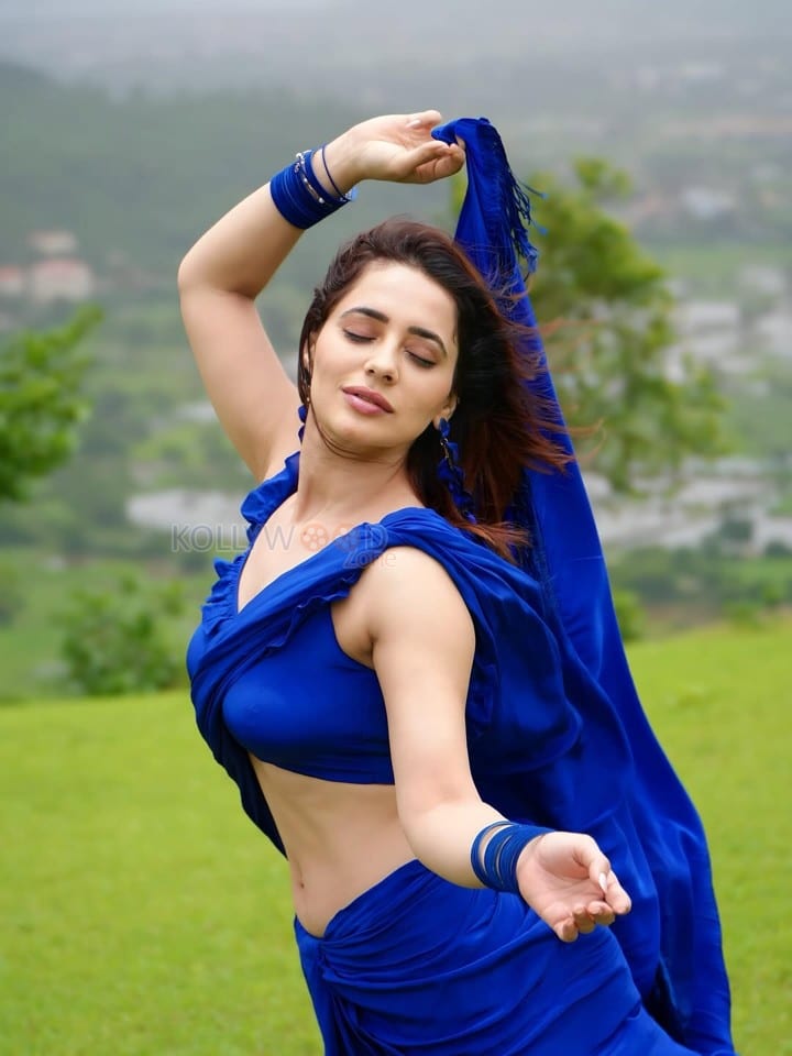 Sexy Priyanka Rewri in a Blue Georgette Saree Pictures 03